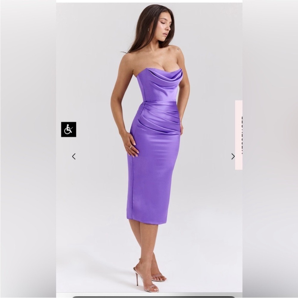 House of CB SANTANA VIOLET SATIN STRAPLESS CORSET MIDI DRESS NWOT size M - Picture 3 of 13